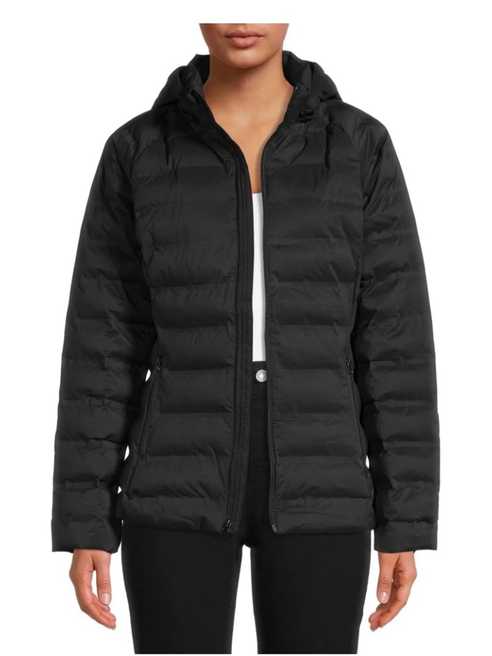 Time and Tru Black Quilted Hooded Puffer Coat